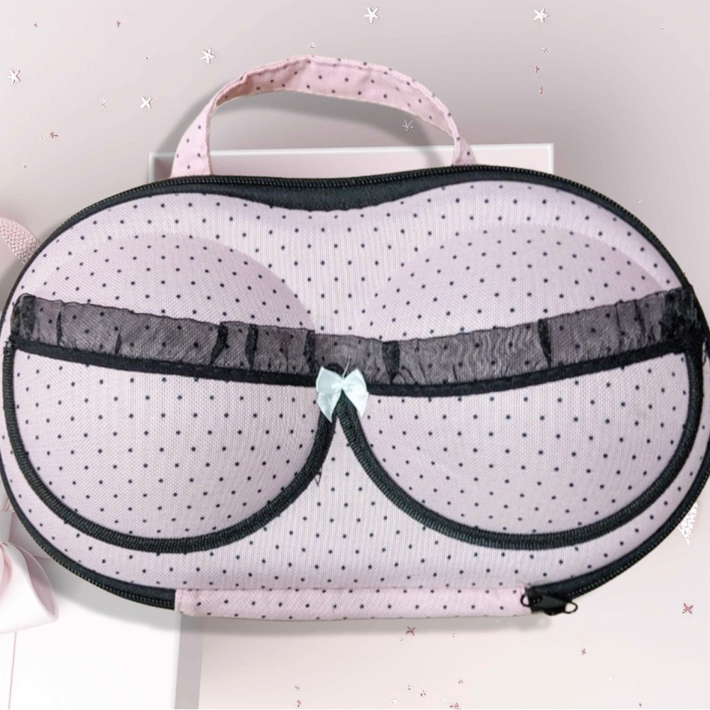 Pink Black Polka Dot Hard Shell Lingerie Travel Case Keeps Bras Safe! - Picture 4 of 7
